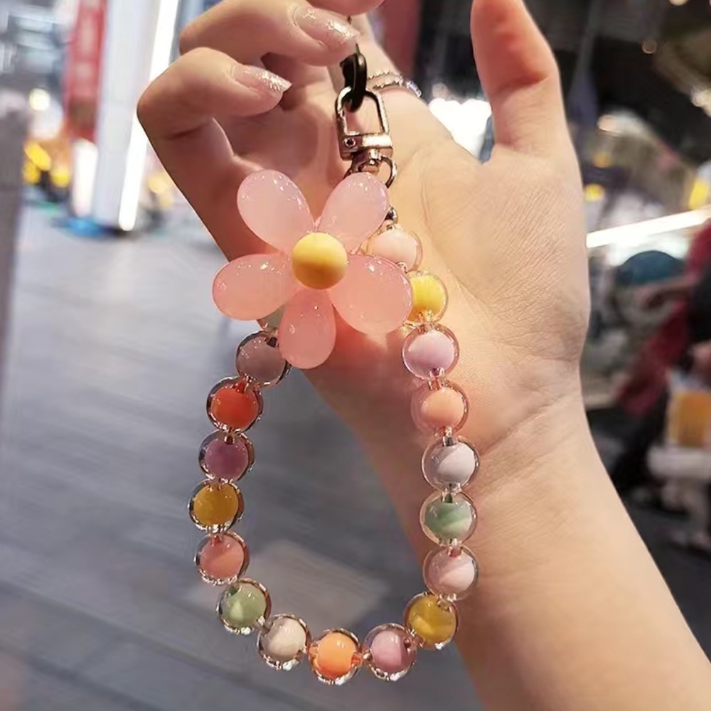 🌸✨ Pastel Beaded Flower Phone Wristlet | Cute Charm Strap | Gift